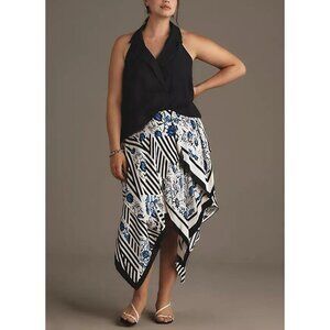 Anthropologie Maeve Silky Asymmetrical Midi Skirt Womens XL FITS SIZE 1X Floral